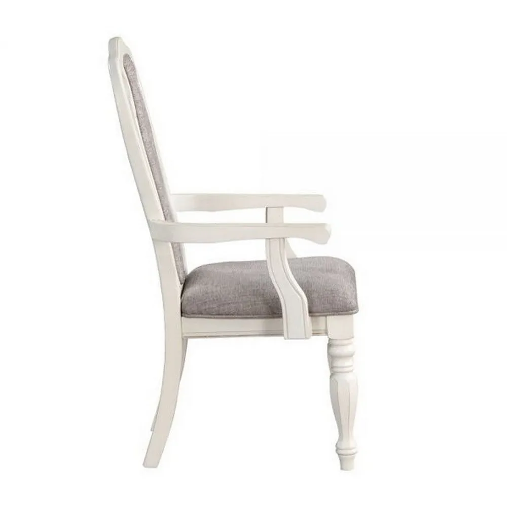 Fil 23 Inch Dining Armchair Set of 2, Gray Fabric, Tufted Queen Anne Back By Casagear Home