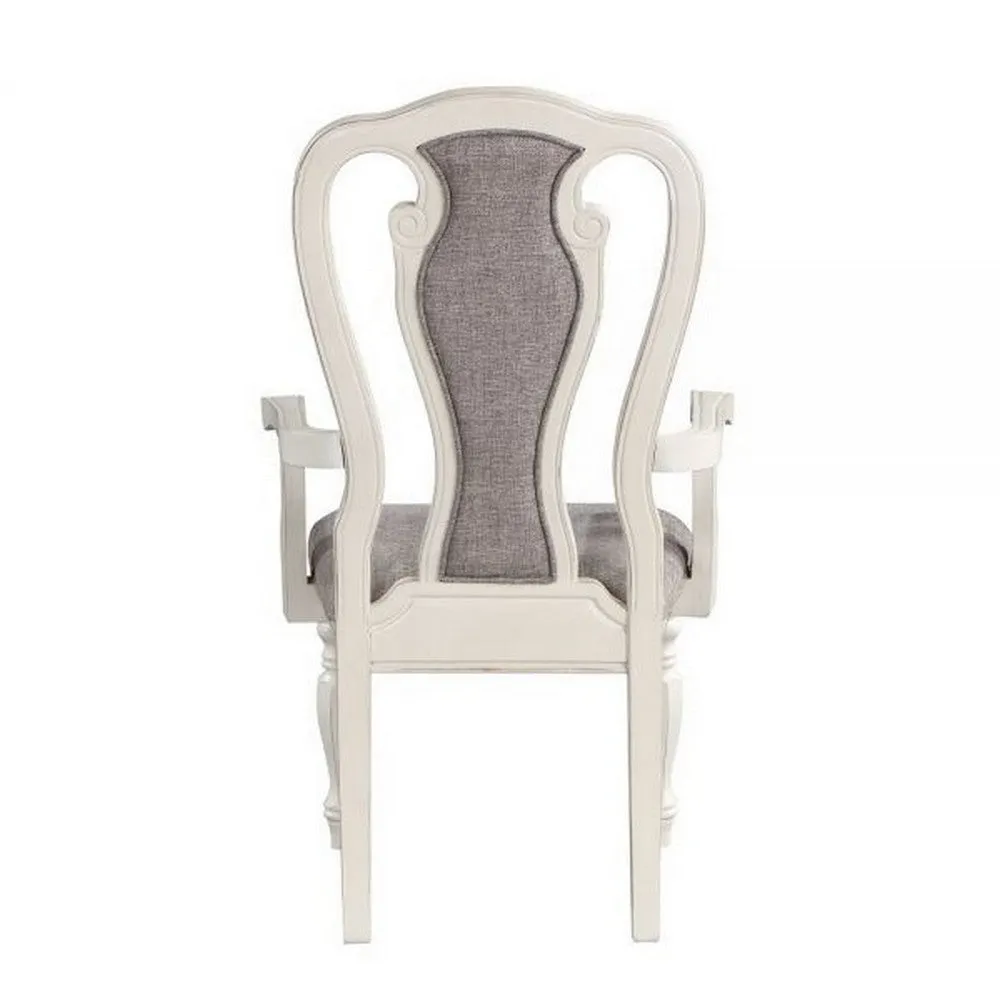 Fil 23 Inch Dining Armchair Set of 2, Gray Fabric, Tufted Queen Anne Back By Casagear Home