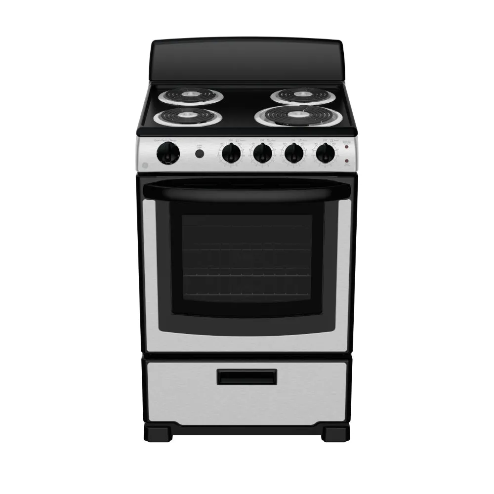 GE Stainless Steel 24" Slide-In Front-Control Electric Range (2.9 Cu. Ft.) - JCAS300RPS