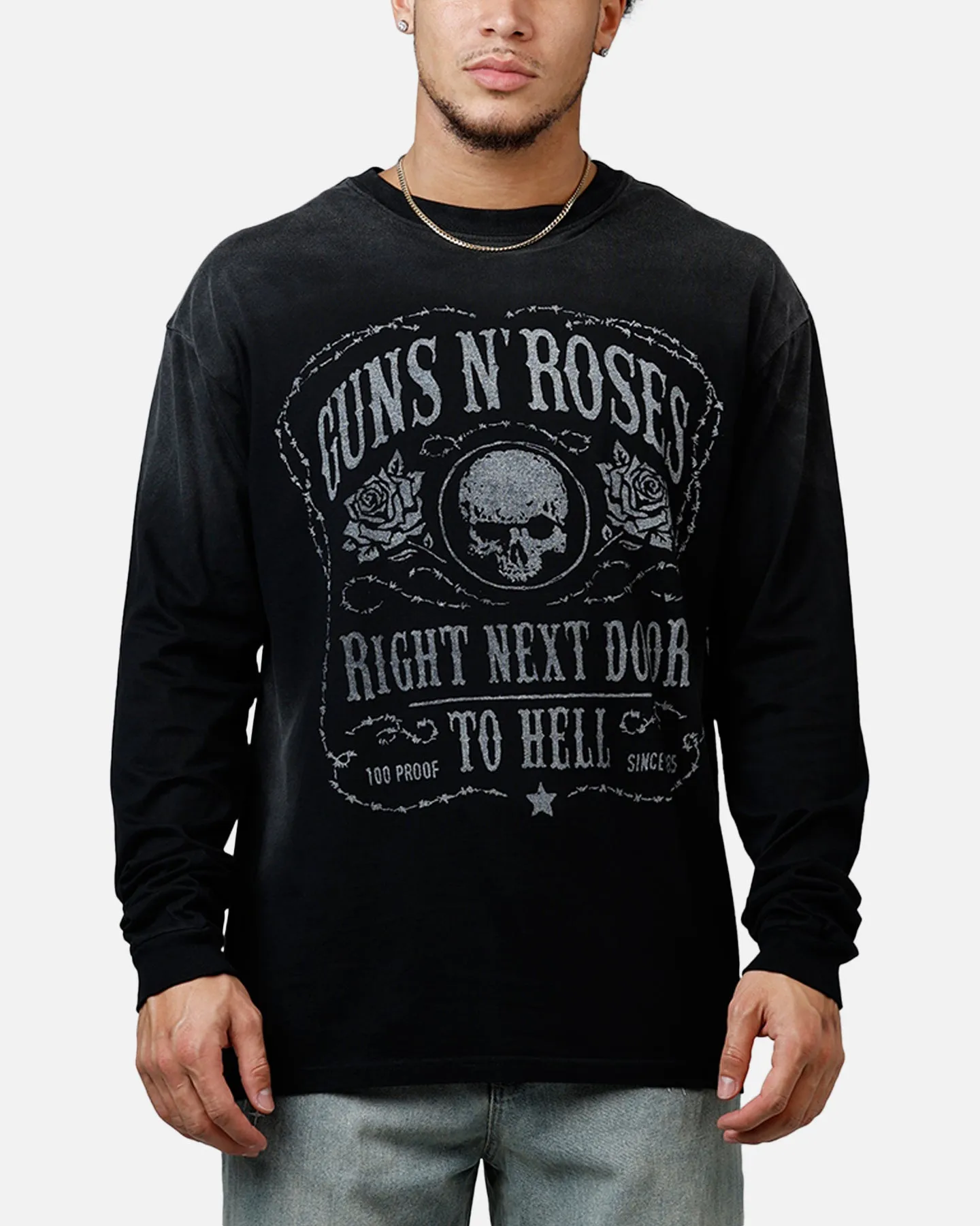 Guns N Roses Next Door To Hell Long Sleeve T-Shirt Washed Black