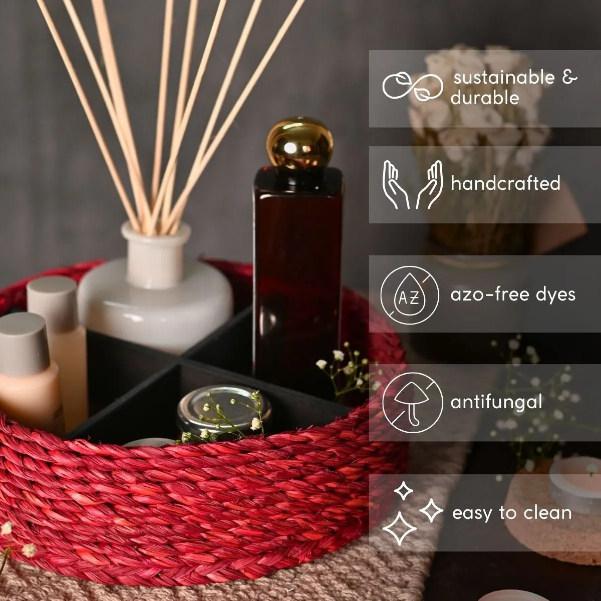 Handmade Sabai Grass Jewellery Box - Red