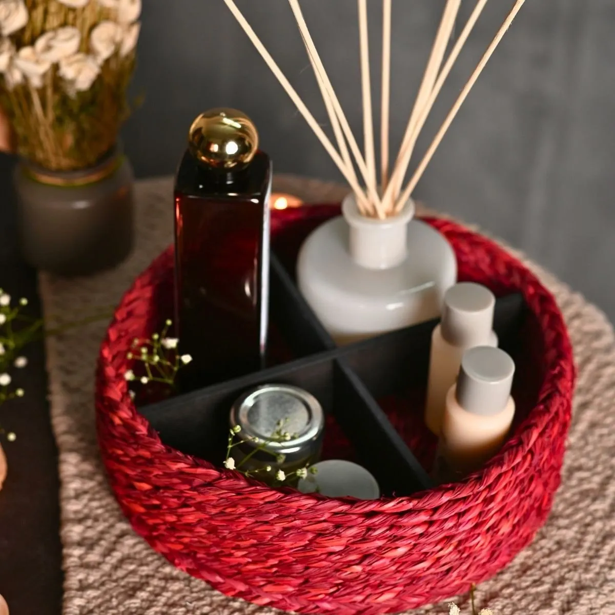 Handmade Sabai Grass Jewellery Box - Red