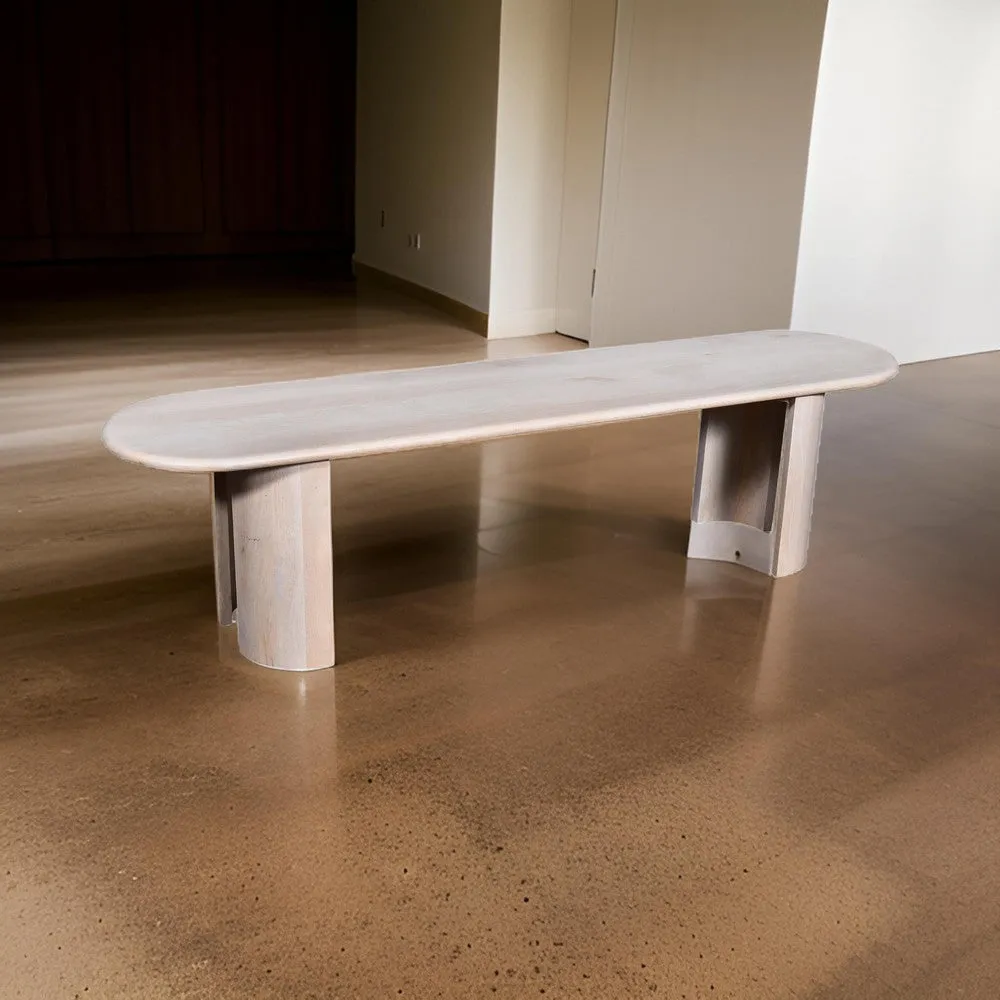 Hedy Dining Bench, 70 Inch Oblong Top, White Mango Wood, Curved Panel Legs By Casagear Home