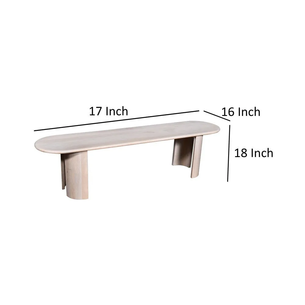 Hedy Dining Bench, 70 Inch Oblong Top, White Mango Wood, Curved Panel Legs By Casagear Home