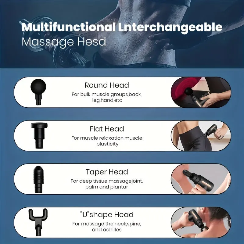 Instant Muscle Relief With Mini Massage Gun - 4 Interchangeable Heads For Targeted Pain Relief, Valentine's Day gift