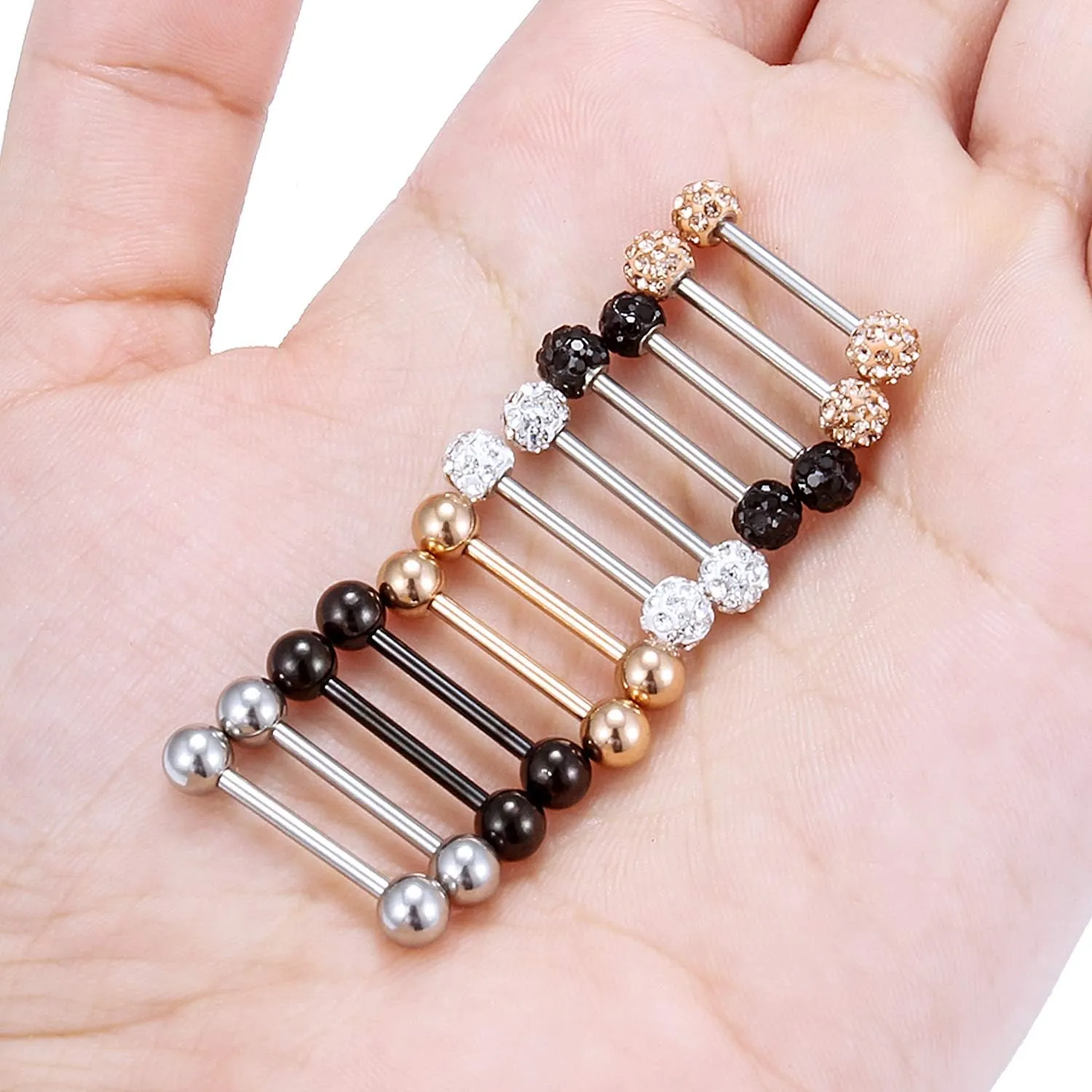 Lcolyoli 12-16Pcs 16G 14G Surgical Steel Tongue Ring Nipple Shield Barbell Ring Bar Nipplerings Body Piercing Jewelry for Women Men