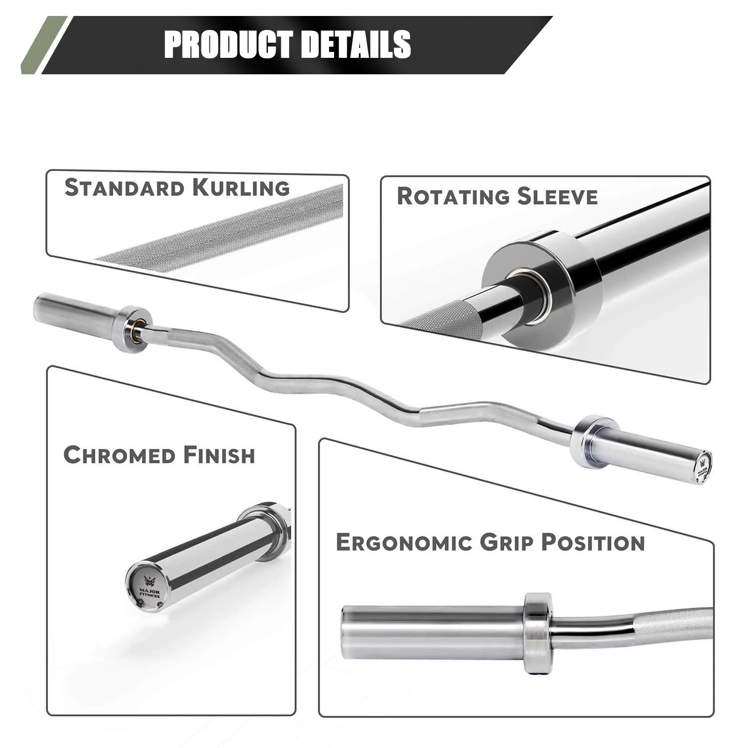 MAJOR FITNESS 4ft Olympic EZ Curl Barbell