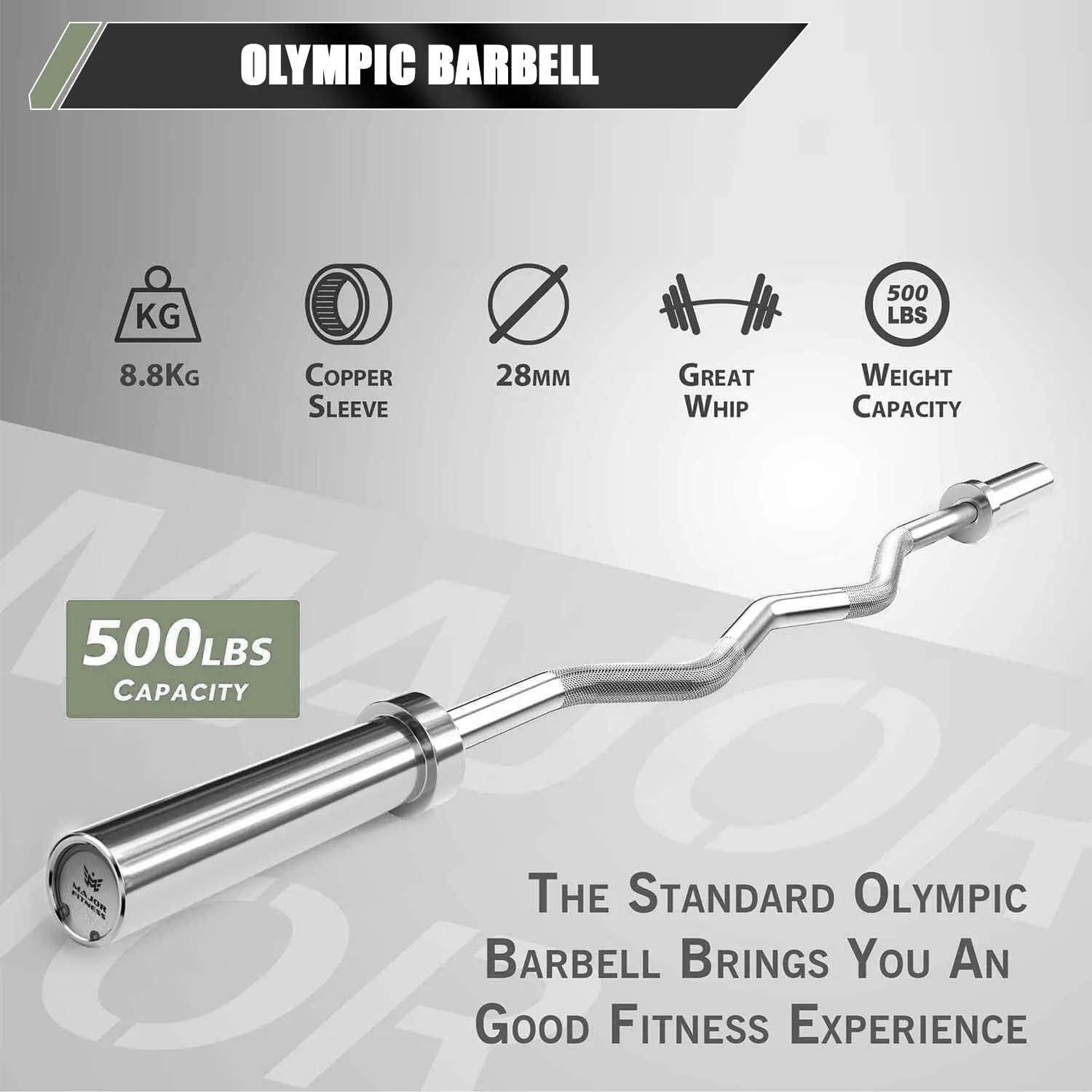 MAJOR FITNESS 4ft Olympic EZ Curl Barbell