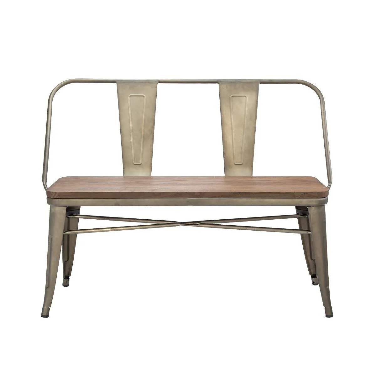 Metal Bench Industrial Mid-Century 2 Person Chair with Wood Seat,Dining Bench with Floor Protector