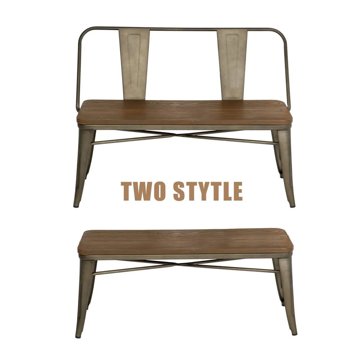 Metal Bench Industrial Mid-Century 2 Person Chair with Wood Seat,Dining Bench with Floor Protector