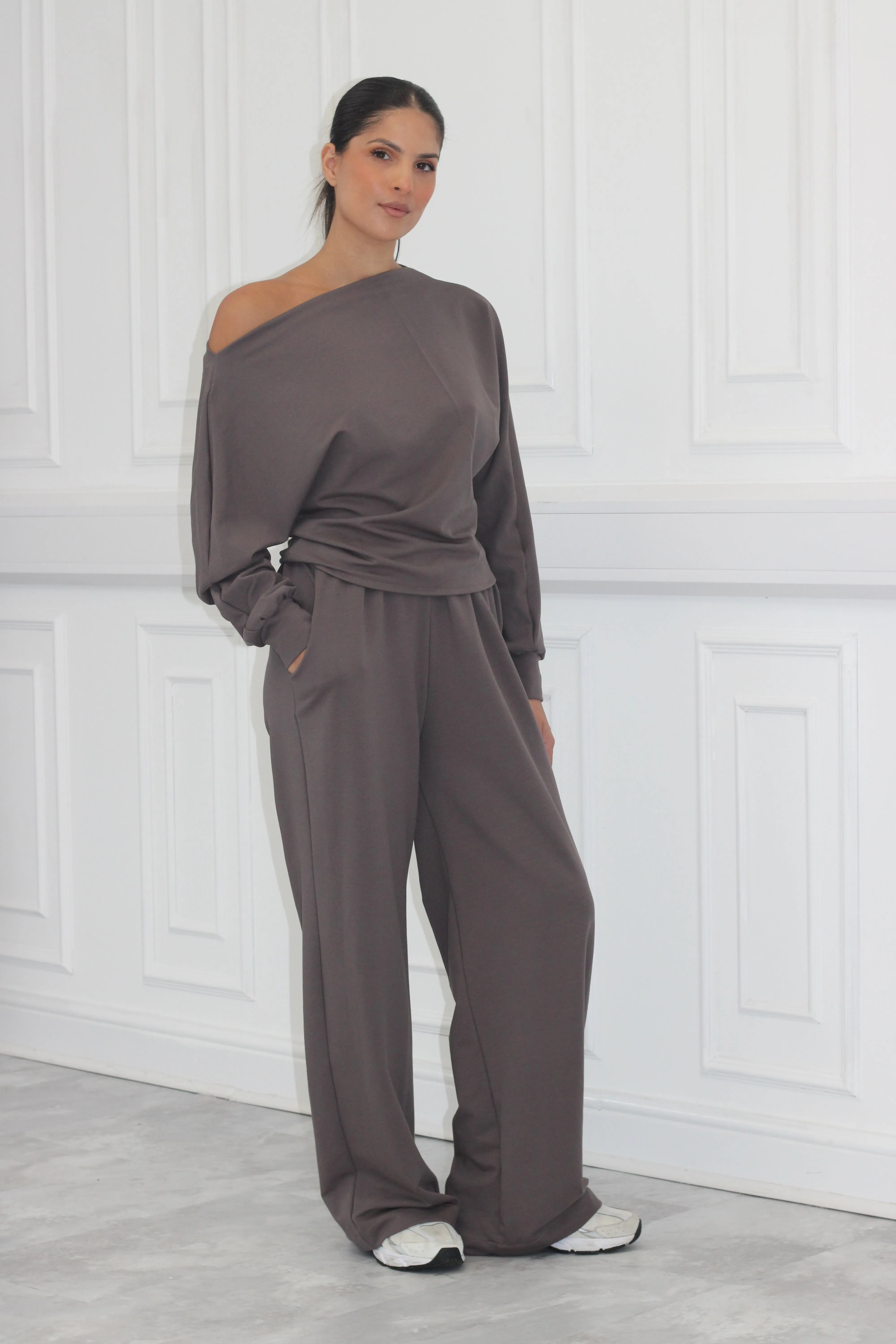 Off the shoulder medium weight sweater