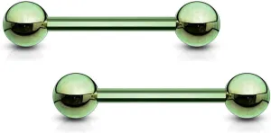 Pair Green Titanium Steel Nipple Barbells Tongue Rings 14g - Choose Your Length
