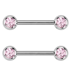 Pink CZ Ball Internally Threaded Titanium Nipple Barbells