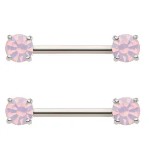 Pink Opalite Prong Stainless Steel Nipple Barbell