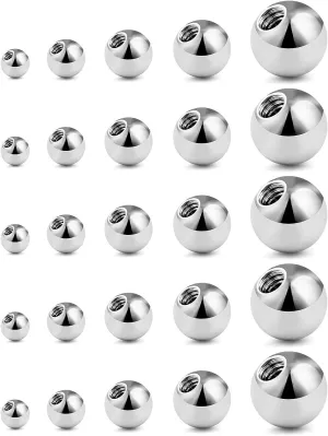 Prjndjw 25Pcs 14G 16G Replacement Balls internal thread & Externally Threaded Surgical Steel Balls Industrial Barbell Tongue Nipple Belly Button Eyebrow Rook Piercing Rings Parts 3MM-8MM