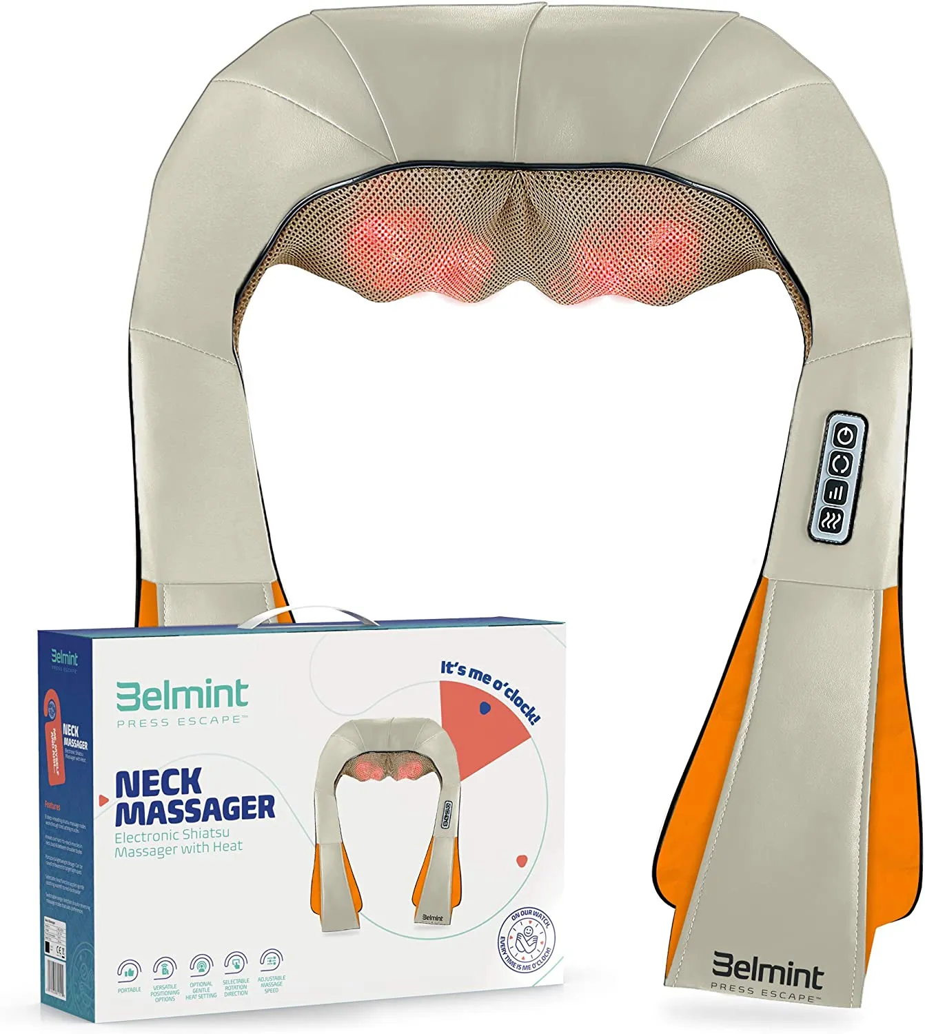 Shiatsu Massager with Heat for Neck and Back (Beige)