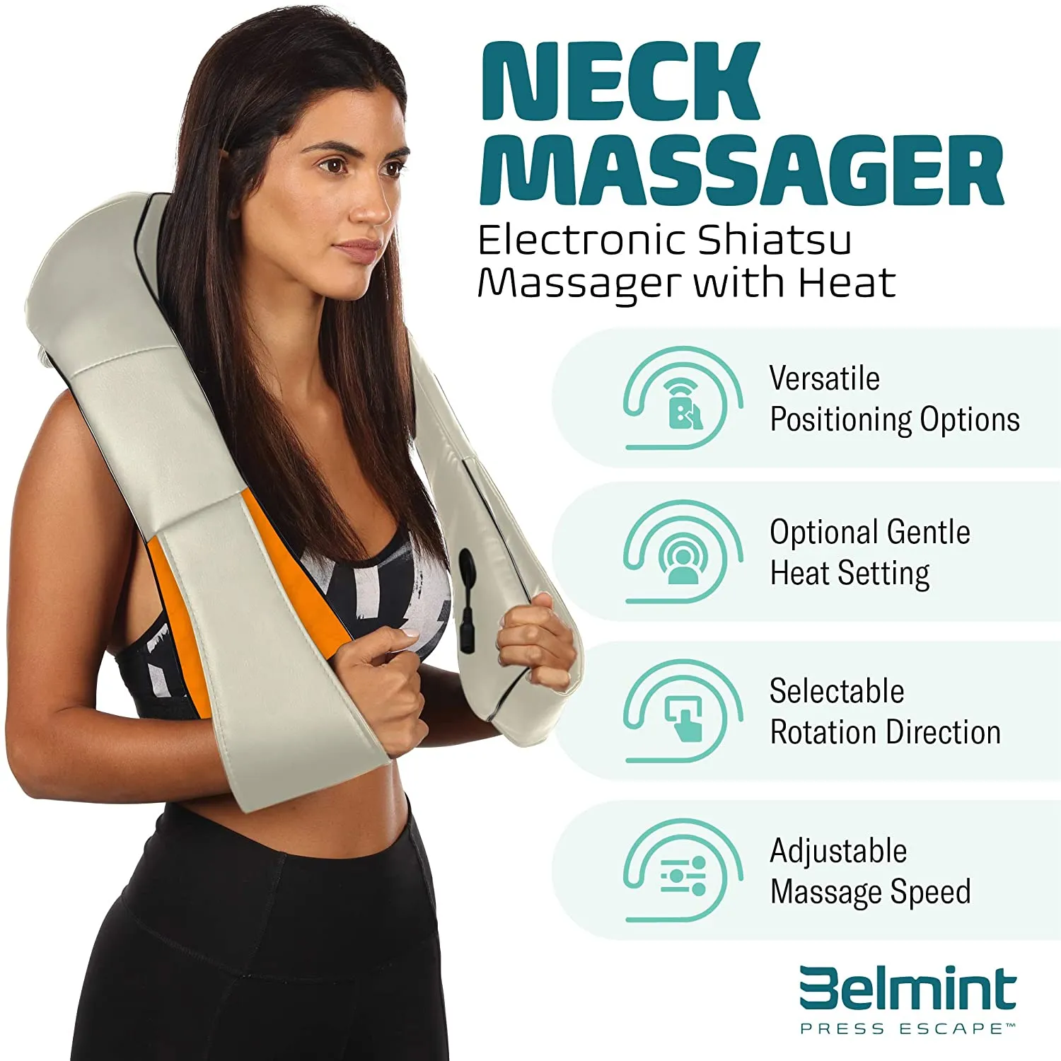 Shiatsu Massager with Heat for Neck and Back (Beige)