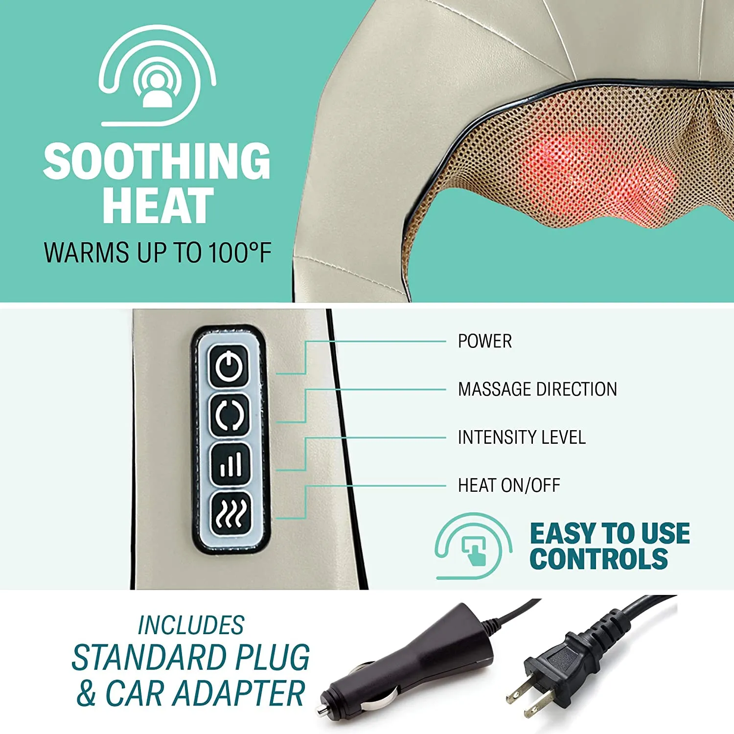 Shiatsu Massager with Heat for Neck and Back (Beige)