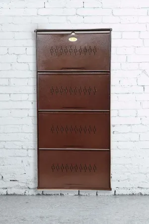 Shoe Locker 25" 4 Door Space Saver Wall Mounted Metal Shoe Rack (Free Installation in Major Cities) (Coffee Brown)