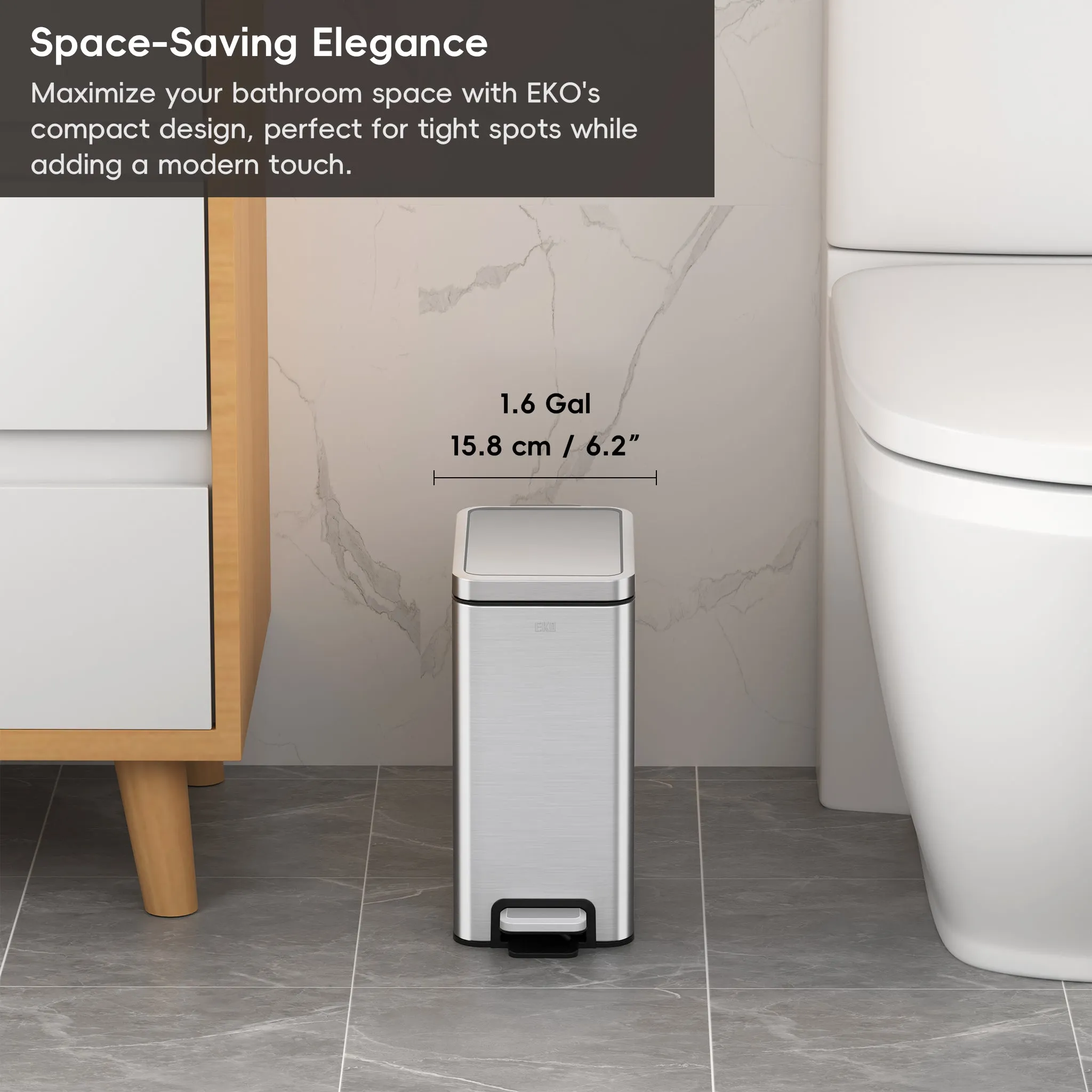 Stella 6 L/1.6 Gal Small Bathroom Step Trash Can - Stainless Steel