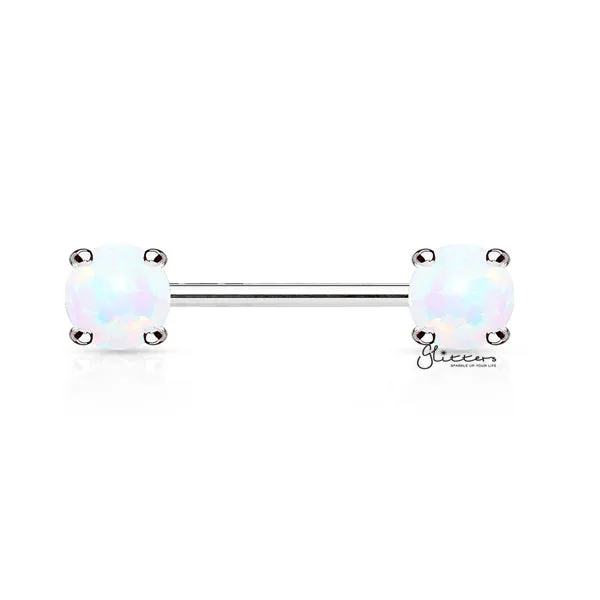 Surgical Steel Nipple Barbells with Prong Set Opal Ends - Opal White