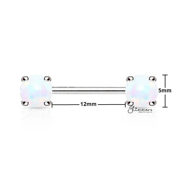 Surgical Steel Nipple Barbells with Prong Set Opal Ends - Opal White