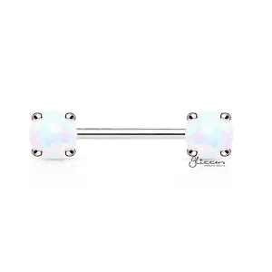 Surgical Steel Nipple Barbells with Prong Set Opal Ends - Opal White