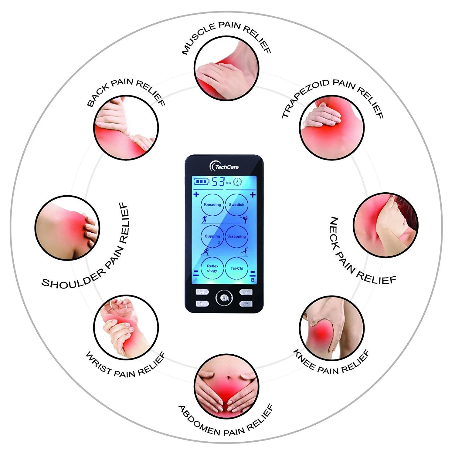 TechCare Plus 24 Modes Tens Unit Muscle Stimulator 24 Massage Modes Dual Channel Electro Therapy Device Rechargeable