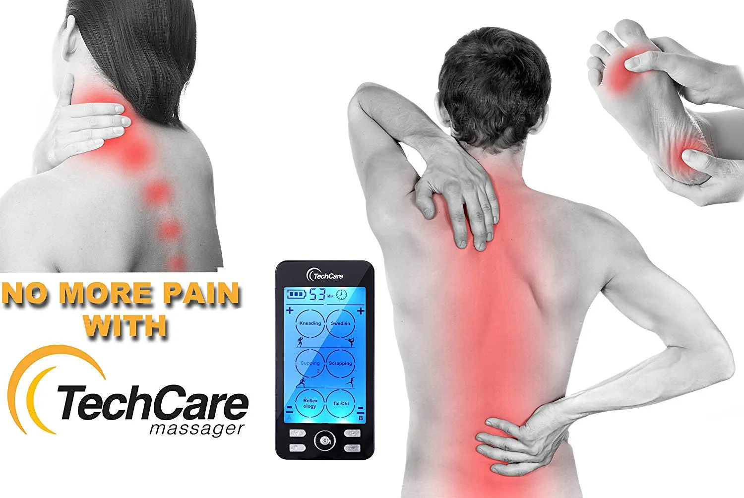 TechCare Plus 24 Modes Tens Unit Muscle Stimulator 24 Massage Modes Dual Channel Electro Therapy Device Rechargeable