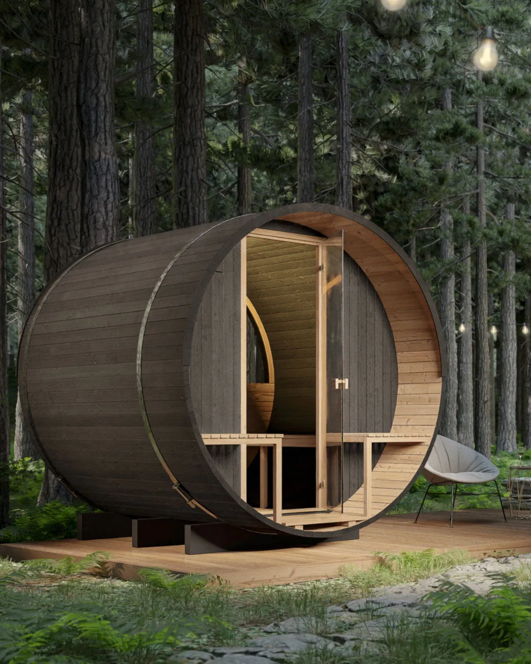 Thermory 4 person Barrel Sauna No. 60 Ignite DIY Kit with window & porch
